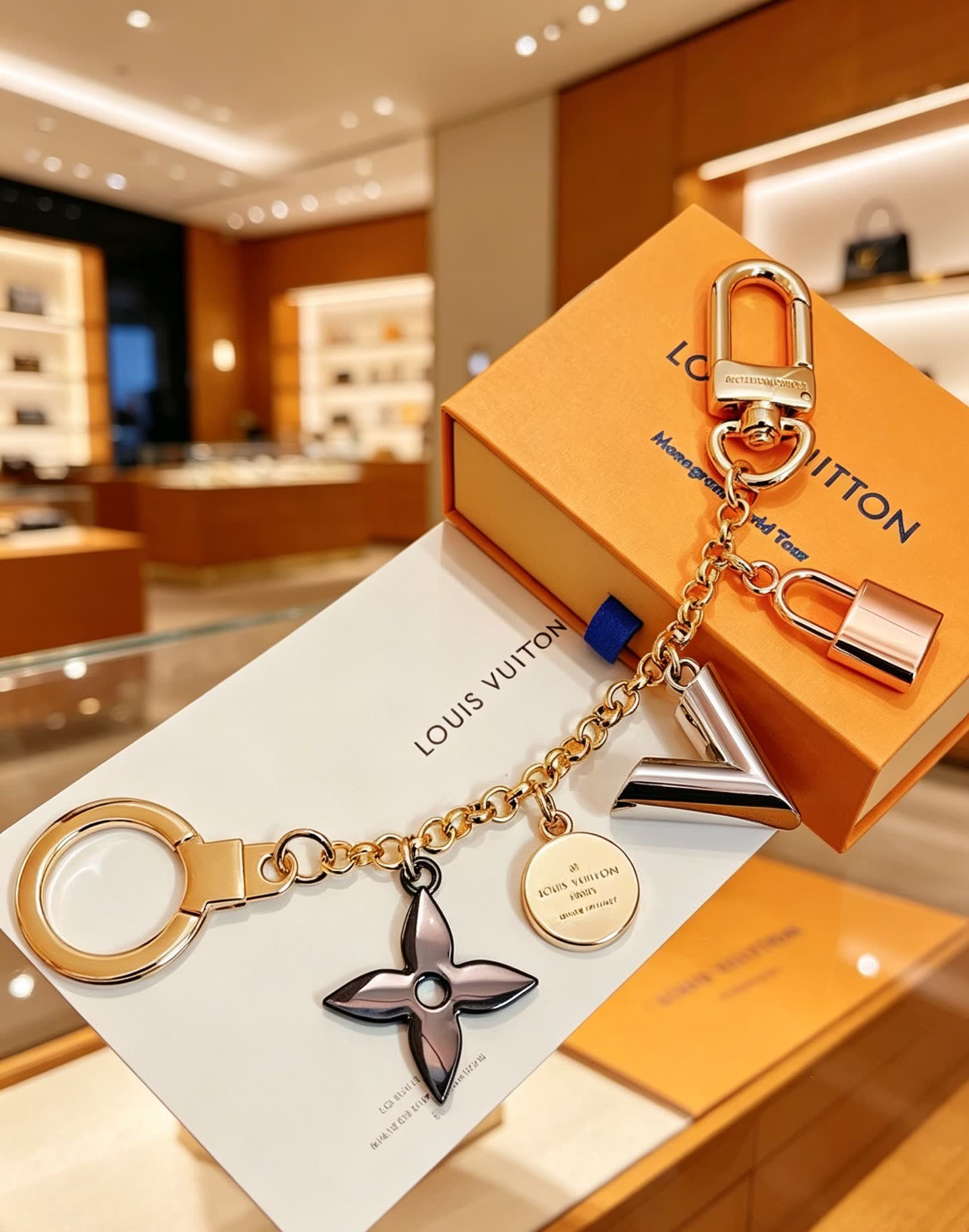 Louis Vuitton Keychain with Lock and Logo Charms